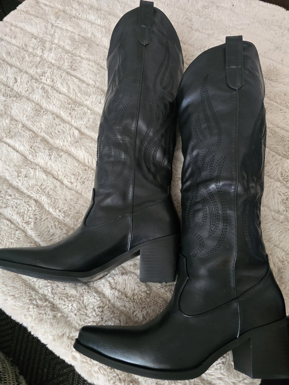 Black Faux Leather Western Over-the-Knee  Boots Sz. 6.5
